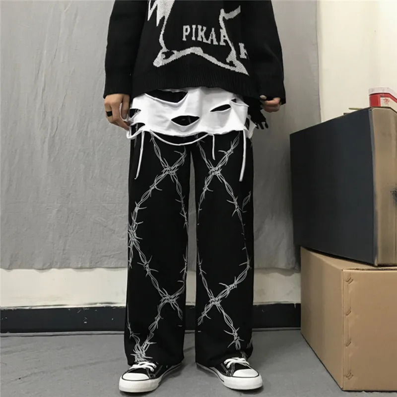 Harajuku Retro Thorns Printed Wide Leg baggy pants for Women