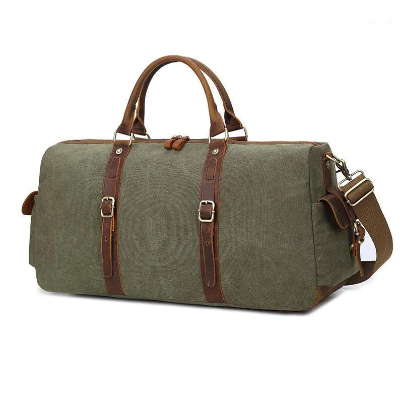 Sacs Duffel Hommes Toile Duffle Sac Grand Voyage Surdimensionné Weekender Nuit Vintage Grande Capacité Bagages Voyager1