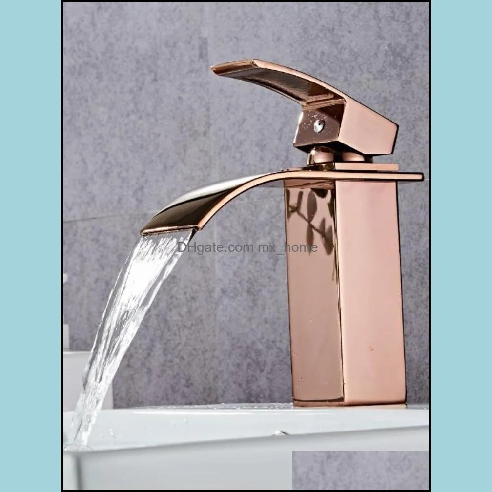 Bathroom Sink Faucets Faucets, Showers & Accs Home Garden Rose Gold Faucet Brass Basin Cold And Waterfall Mixer Tap Single Handle Deck Mount