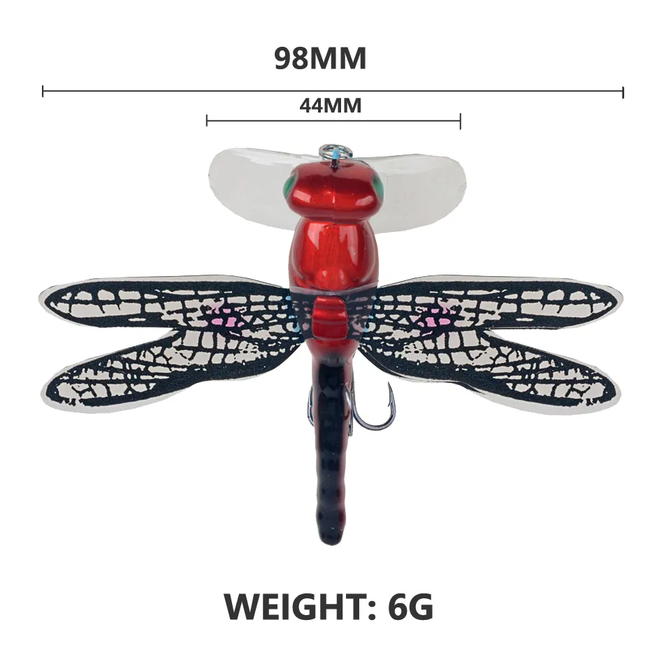 98mm 6g Topwater Dragonfly сухие мухи насекомых Fly Flaby Flure Freat Popper искусственная приманка Wobblers для троллинга жесткой приманка