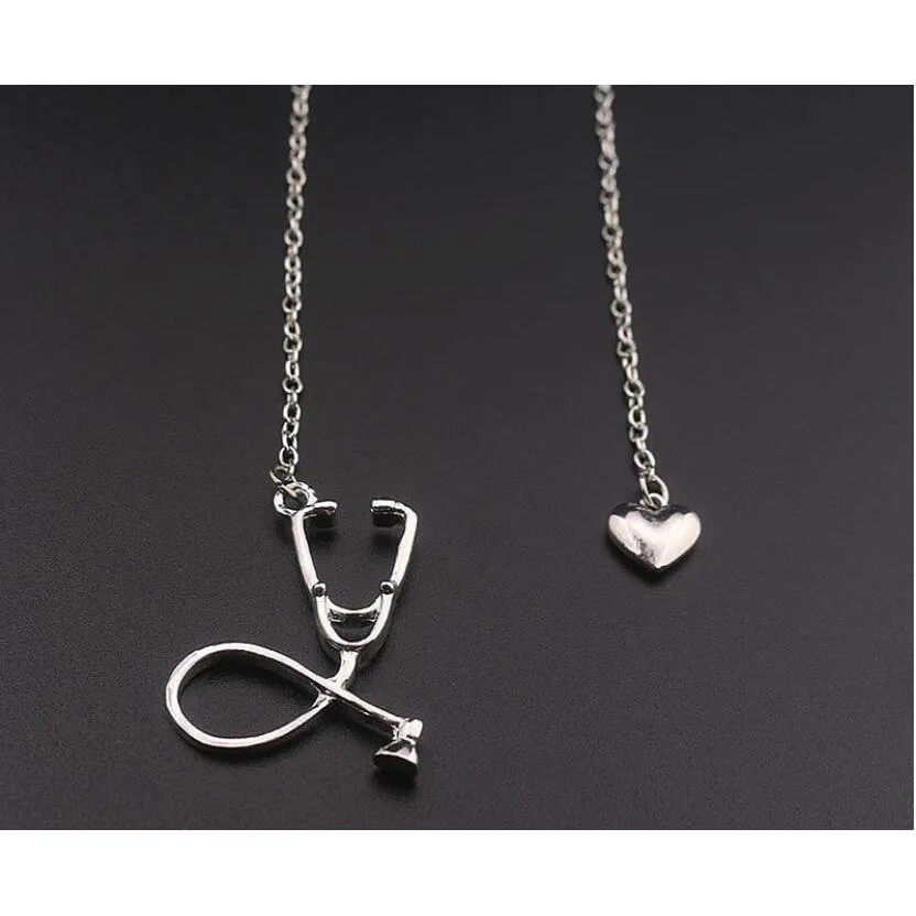 fashion medical jewelry alloy i love you heart pendant necklace stethoscope necklace for nurse doctor jewelry gift wholesale