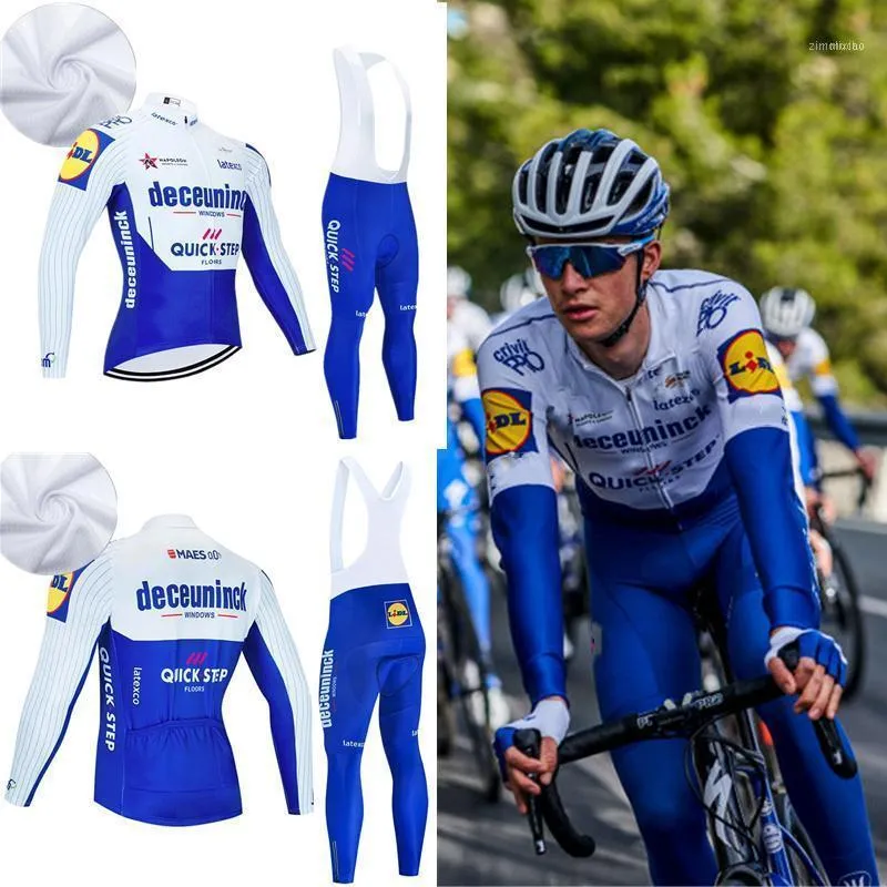 Racing Sets Team QuickStep Långärmad Cykling Jersey Suit Bib Pants Män Ropa Ciclismo Snabb Torr Cykling Wear Strech Maillot Clothing Set