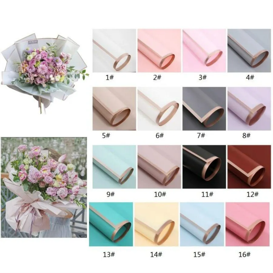 フラワーギフトラップペーパー20pcs/pack 60x60cmクリスマスウェディングバレンタインデー防水青銅色の花の包み