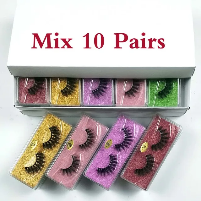 10 par 3D-fransar naturliga långa ögonfransar Faux Mink Ögonfransar Pack lösögonfransar Makeup lösögonfransar i bulk