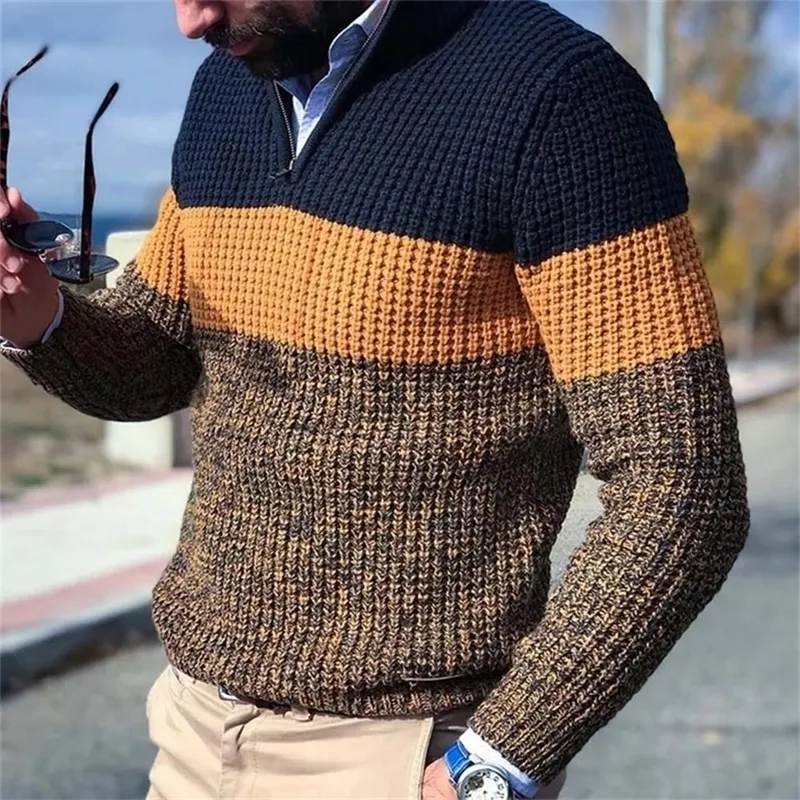 Maglione Uomo Abbigliamento Color Block Moda Uomo Slim Plus Size Pullover lavorato a maglia Top manica lunga Autunno Inverno Mens Maglioni Knit 201221
