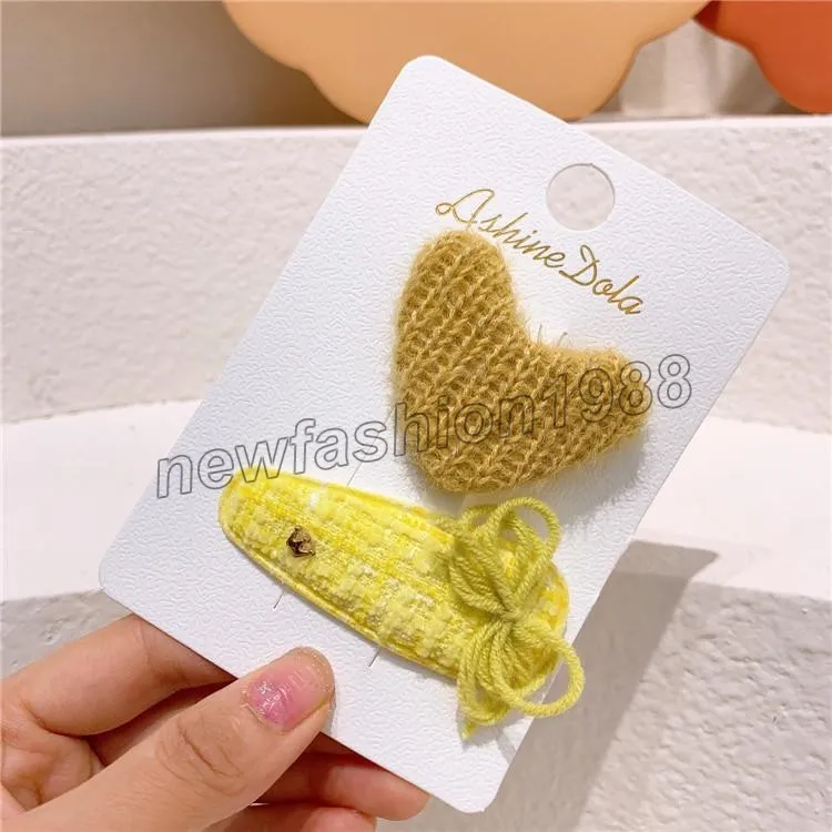 Colorful Woolen Yarn Love Drop Bow Hairpin For Girls Autumn Korean