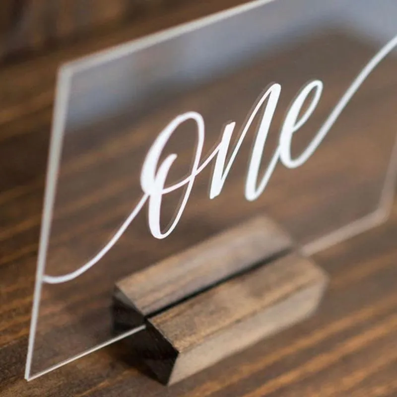 Acrylic kalligrafie bruiloft tabel nummers met houten houder set gepersonaliseerde nummer teken moderne bruiloft tafel nummer voor feest