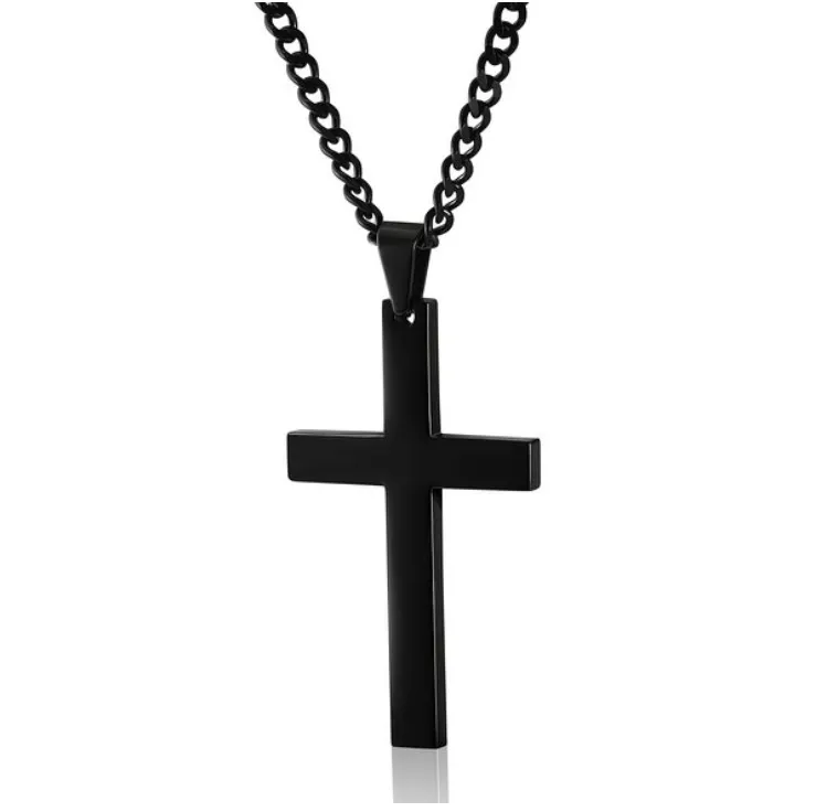 Collier pendentif croix en acier inoxydable Simple pour hommes et femmes, collier ton or noir, bijoux de bonne marque