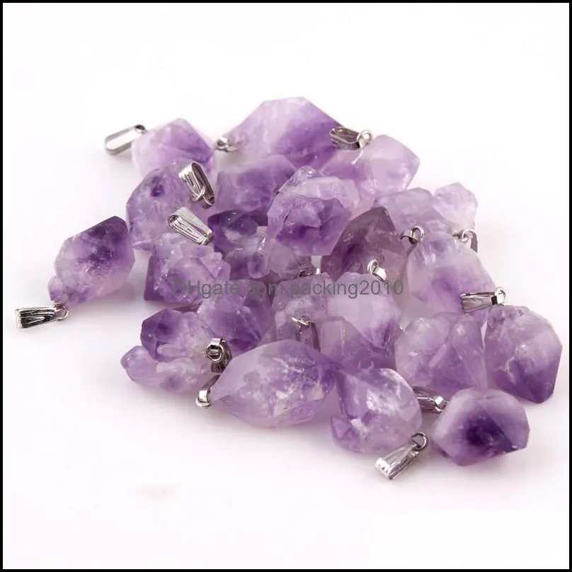 Wholesale- Natural Amethyst Point Stone Pendants Pendulum Crystal Chakra Healing Reiki Beads Free