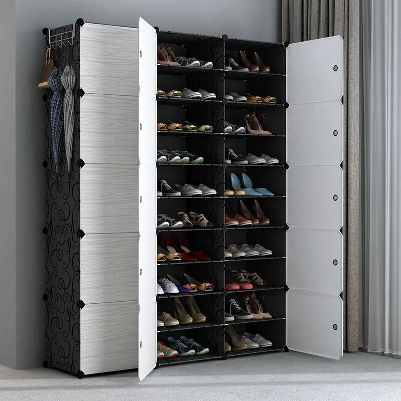 Multi-Cube-Schuhschrank, modular, für Zuhause, DIY, Aufbewahrung, Organizer, Schlafzimmer, Wordrobe, Schrank, Kunststoff-Schuhregal mit Schirmaufhänger 201030