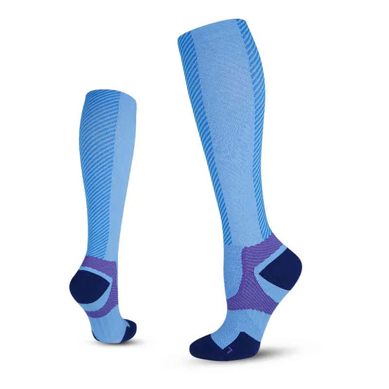 Компрессионные носки спортивные бегущие женщины мужские марафоны циркуляции атлетические отеки варикозные вены путешествовать над чулками колена Y1222