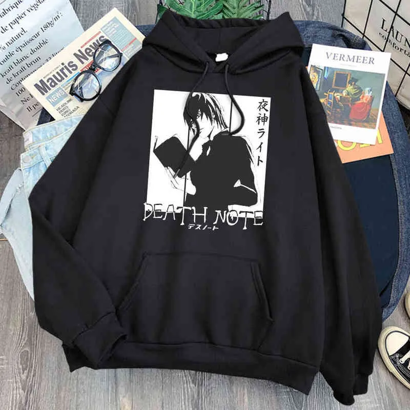 Bannan Fish Print Hoodies Man Casual Loose Sweatshirts Anime Cartoon Långärmad Sweatshirt Hooded Mens Hip Hop Streetwear Hoody H1227