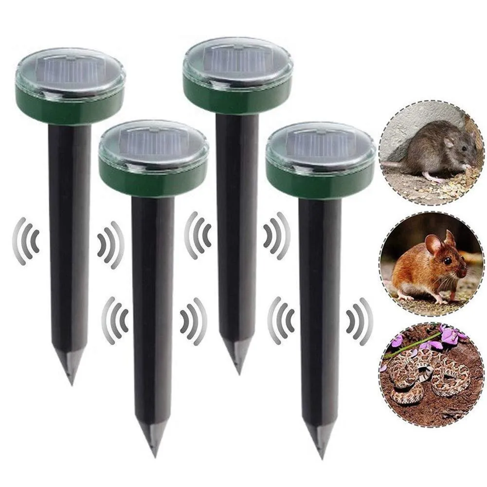 4pcs Repellente per ratti talpa Repeller ad ultrasuoni solare Spike Garden Peste Deterrente Deterrente Outdoor Repeller a parassiti Dispositivo trappola per topo Y200106