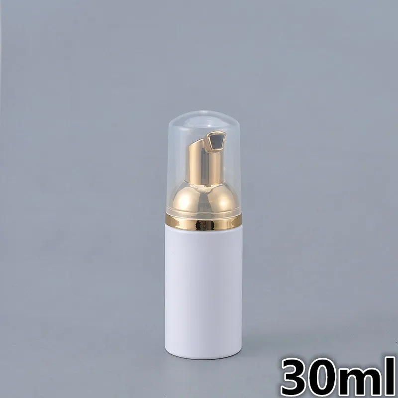 30ml biała / czysta butelka z srebrną / złotą pompą spieniającą, butelka musująca, butelka do twarzy / mycia ręki
