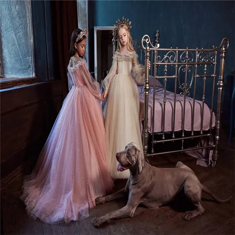 Bling Flower Girl Abito A Manica Lunga First Communione Abito Di