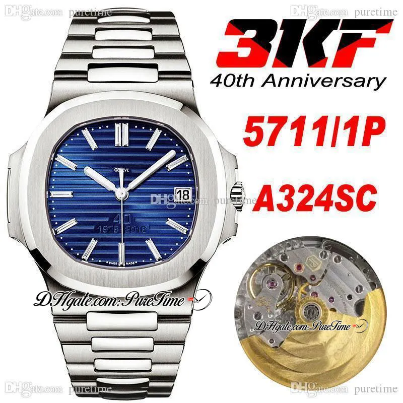 2022 3KF V2 5711 40th Anniversary A324 Automatik Herrenuhr Blue Texture Dial Super Edition Edelstahlarmband Puretime PP324SC PTPP Uhren
