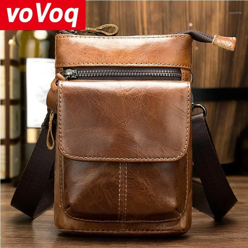 2020 new arrival Genuine Leather Men Waist Packs Phone Pouch Bags Waist Bag Male Small chest Shoulder Belt Bag small Packs1