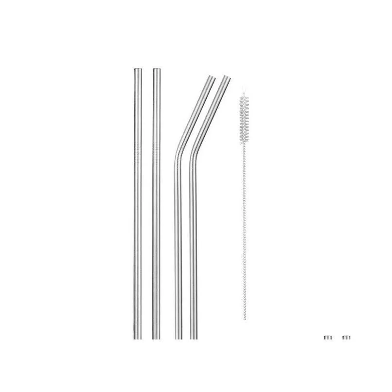 food bag durable stainless steel straight bent drinking straw curve metal straws bar family kitchen for beer fruit juice drink party