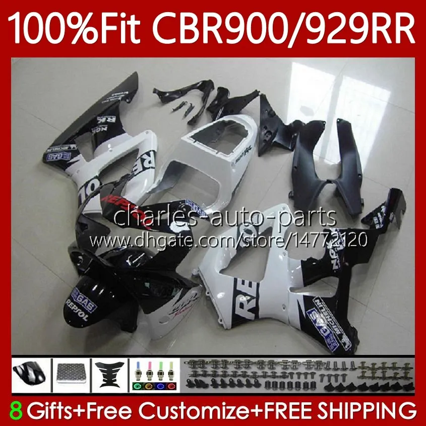 Corpo de Molde de Injeção para Honda CBR900 CBR929 CBR 929RR 900RR Repsol Preto 900 929 RR CC 00 01 Bodywork 68No.38 900cc 929CC CBR929RR 00-01 CBR900RR 2000 2001 OEM Feeding