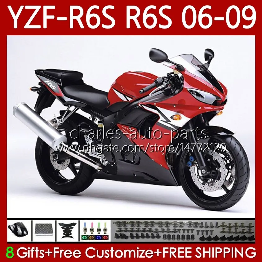 OEM هيكل السيارة ل Yamaha YZF-R6S Red Factory Blk YZF R6S 600CC YZF-600 2008 2008 2009 2009 2009 2009 2009 YZF R6 S 600 CC YZFR6S 06 07 08 08 09 YZF600 2006-2009 دراجة نارية