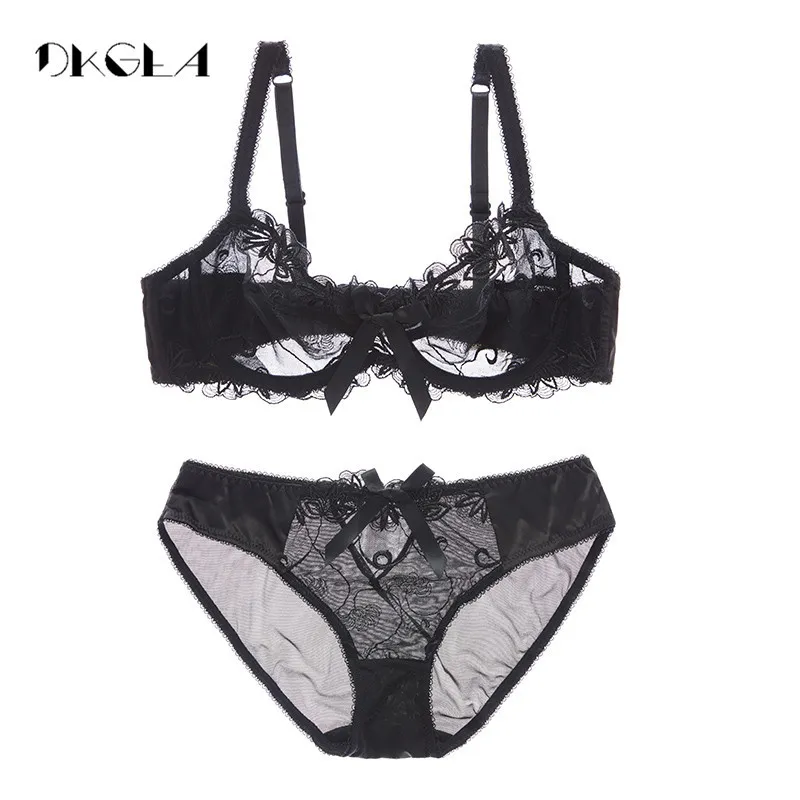 Plus Size Ultrathin Lace Lace Bra And Panties With Fashion Embroidery Black  From Landong03, $12.12
