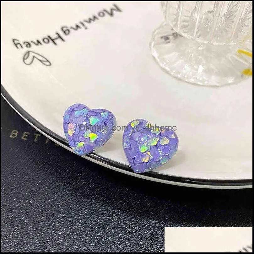 Fashion Sweet Heart-shaped Stud Earring For Women Girl Multicolor Sequins Design Acrylic Earrings Statement Girlfriend Jewelry 220121