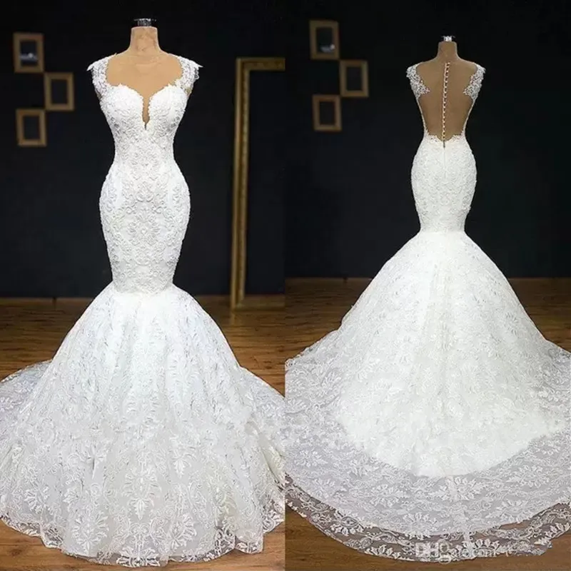 Изготовленные на заказ старинные кружева русалка свадебные платья жемчужины без рукавов кружевные аппликации свадебные платья Vestidos de Novia