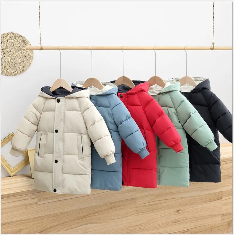 2021 Nya Barn Down Coat Höst Vinter Boys Tjejer Bomull-Padded Parka Coats Tjockna Varma Lång Jackor Kids Outwear