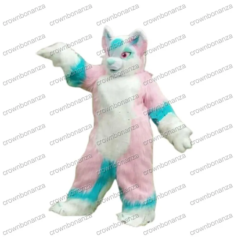 Halloween Long Fur Pink Mascot Costumes Top Quality Cartoon Characon Tenfits Adults Size Christmas Carnival Birthday Party Outdoor Tenue