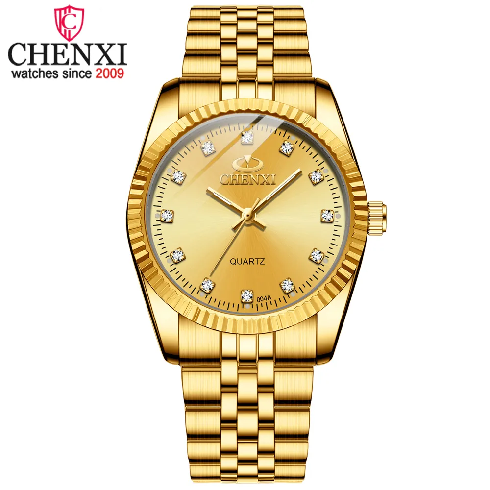 Stainless Steel Luxury Gold Blue Quartz Wrist Watch for Couples Waterproof Casual Mens Womens Watches