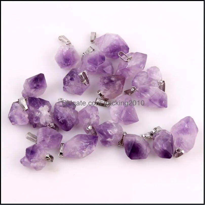 Wholesale- Natural Amethyst Point Stone Pendants Pendulum Crystal Chakra Healing Reiki Beads Free