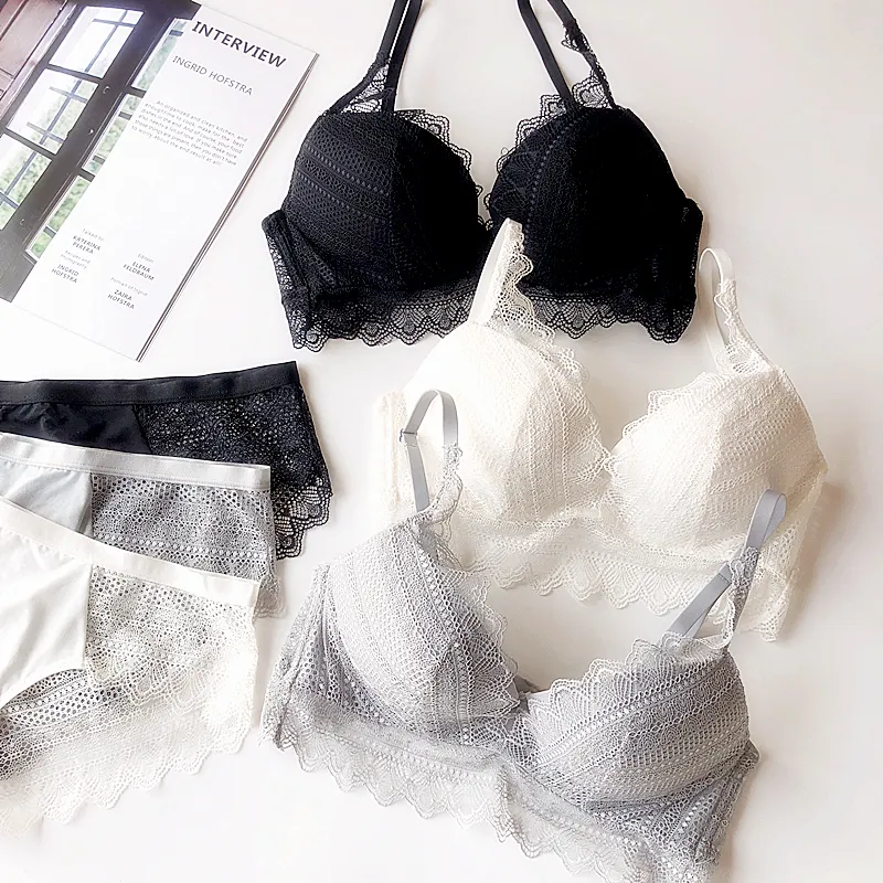 Winter New French Lace Sexy Lash Women Underwear Thick Bra Set