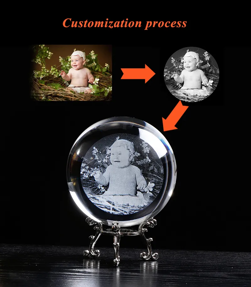 Boule De Cristal Personnalisée Avec Photo 3D - Gravure Ultrason, Cadeau Unique Anniversaire, Naissance, Noël