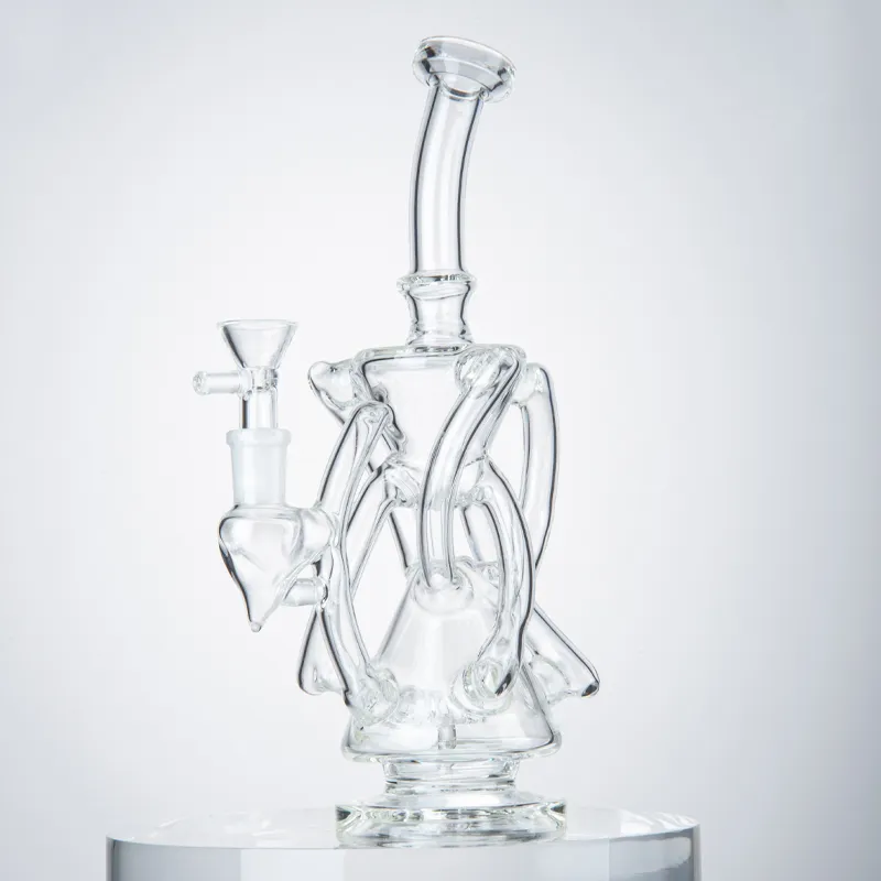 9.8 Inch Hookahs Klein 7 Tubes Recycler Glass Bongs Showerhead Perc Percolator Oil Dab Rigs 14mm Joint Clear Water Pipes With Bowl
