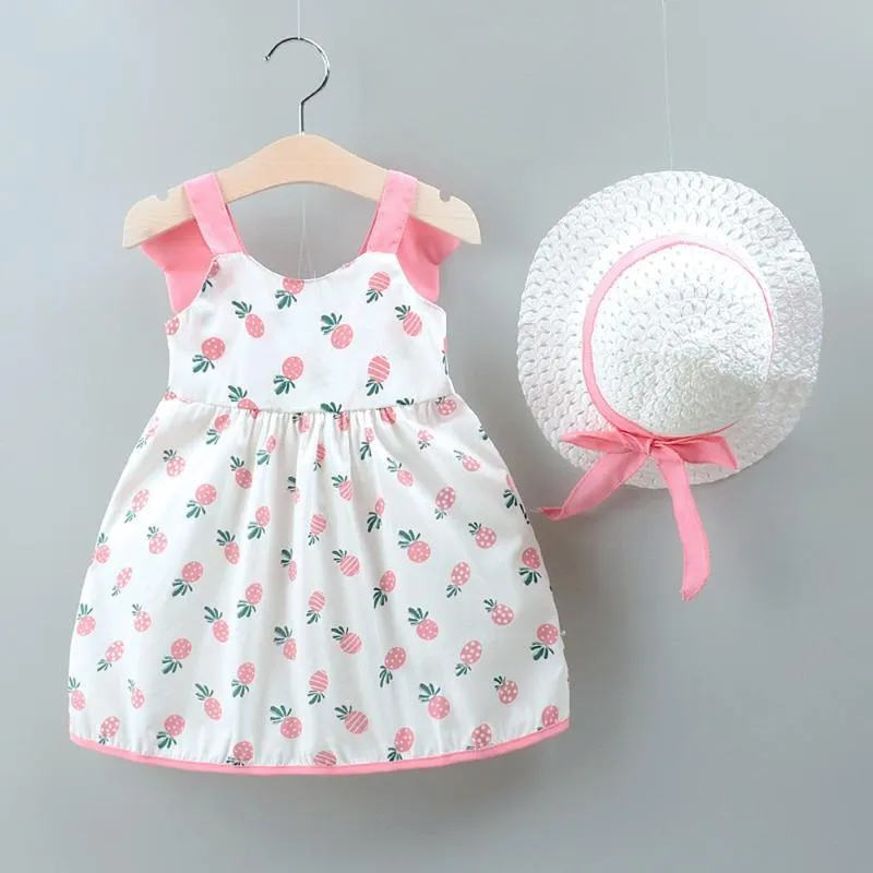 Nuovi vestiti per bambina vestito + cappello da spiaggia ananas 3D casual estate cotone principessa abbigliamento bambini bambini abiti da bambina