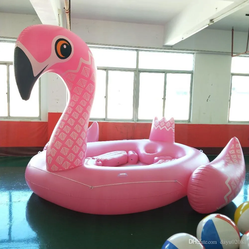 6-7 Person Inflatable  Pink Flamingo Pool Float Large Lake Float Inflatable Float Island Water Toys Pool Fun Raft