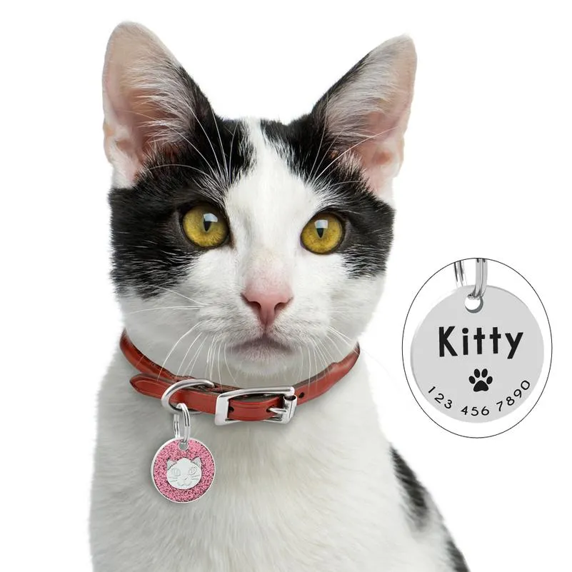 Glitter Dog Cat Id Tag Custom Engraved Round Tags For Cats Pet