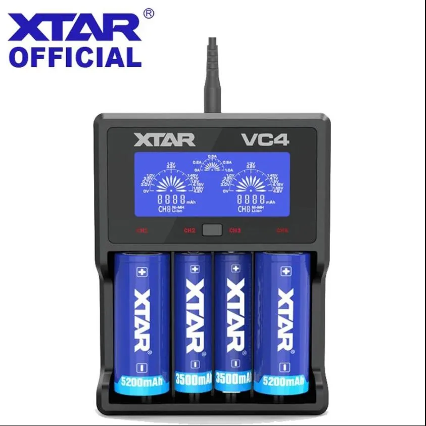 XTAR Battery Charger VC2 VC4 VC2S VC4 VC4S LCD fast Charger For 14650 18350 18490 18500 18700 26650 22650 20700 21700 18650 Battery