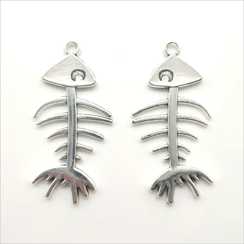 Lot 50pcs os de poisson squelette tibétain argent breloques pendentifs pour la fabrication de bijoux boucle d'oreille collier bracelet porte-clés accessoires 42 * 20mm