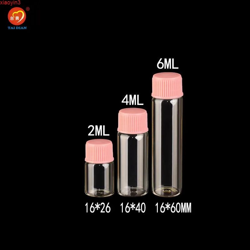 2ml 4ml 플라스틱 나사 핑크 모자와 작은 유리 병 투명한 미니 바이알 항아리 스토리지 100pcshigh qualtity