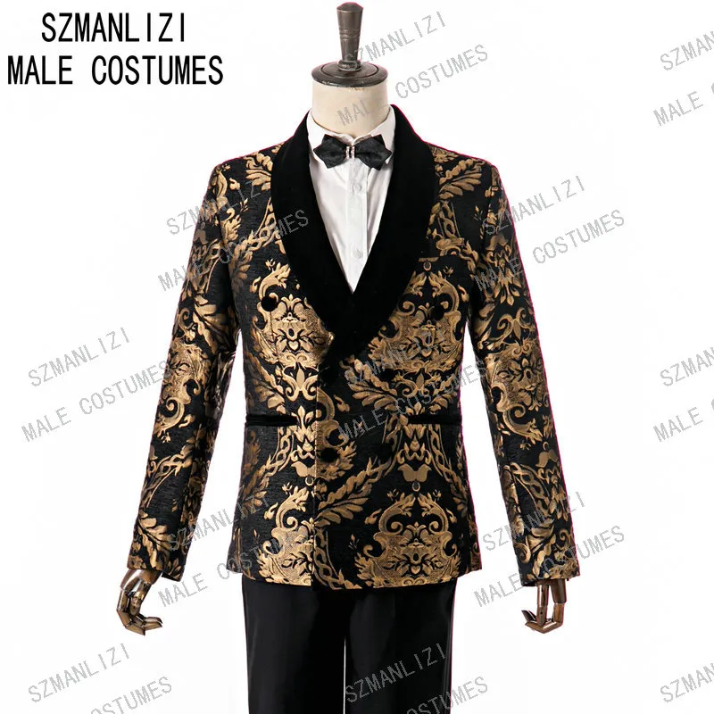 SZMANLIZI New Arrival 2020 Homens ternos Slim Fit 2 Piece Abotoamento Prom Smoking do casamento do noivo Smoking Jacket Melhor Blazer Man