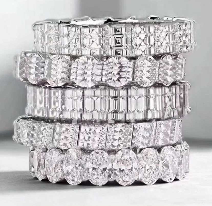 925 Sterling Silber Voll Diamant Ringe für Dame Frauen Party Hochzeit Engagement Schmuck Liebhaber Geschenk mit Box