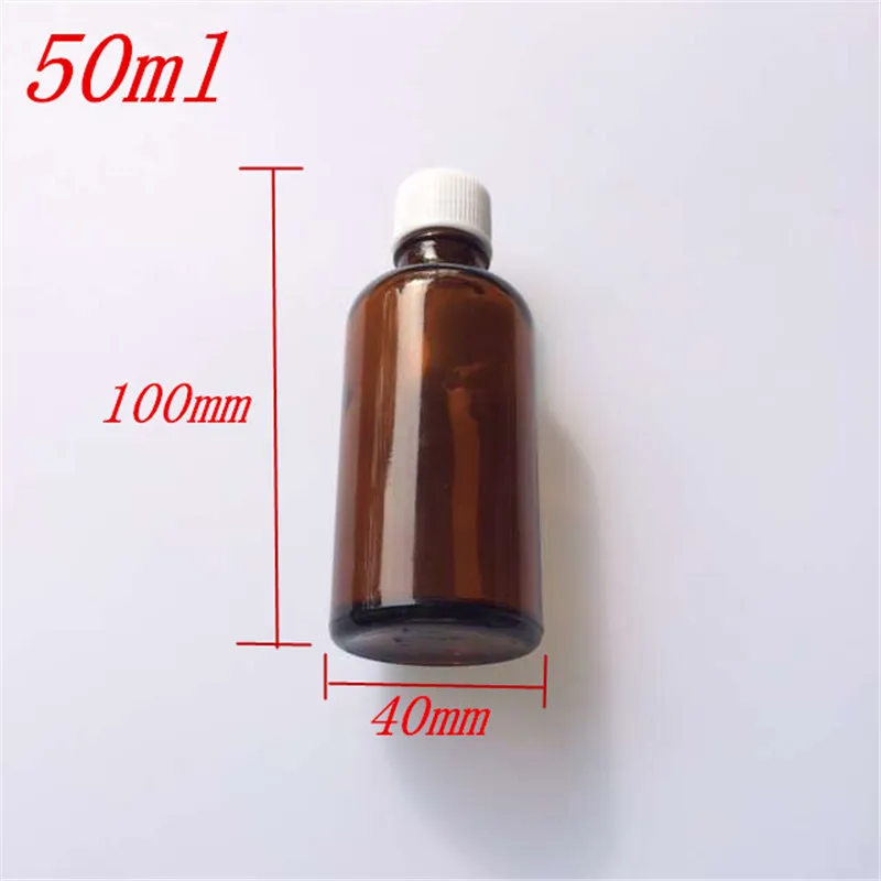 10 adet 40x100 mm Kahverengi Cam Esansiyel Yağı Şişeler Kavanozlar Beyaz Plastik Vidalı kapak DIY 50 Liquid boşaltın ml