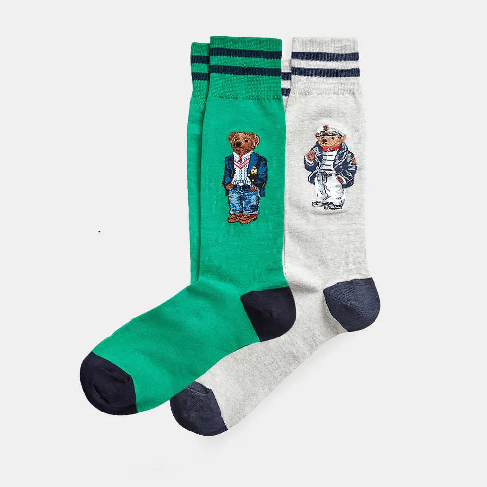 Polo Bear Sock 2-Pack Fashion Cartoon Cute Socks Harajuku Women Stretch cotton socks with Web Ankle Sock Hipster Skatebord Ankle Funny Sock