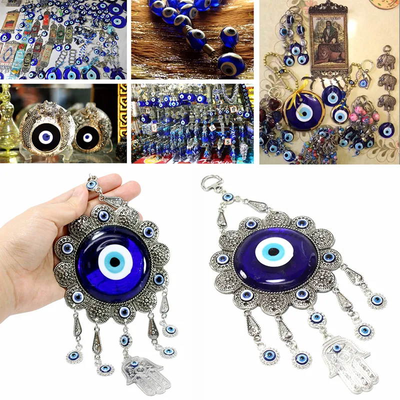 JX-LCLYL Wall Hanging Turkish Blue Evil Eye Flower Hamsa Hand Amulet Decor Protection
