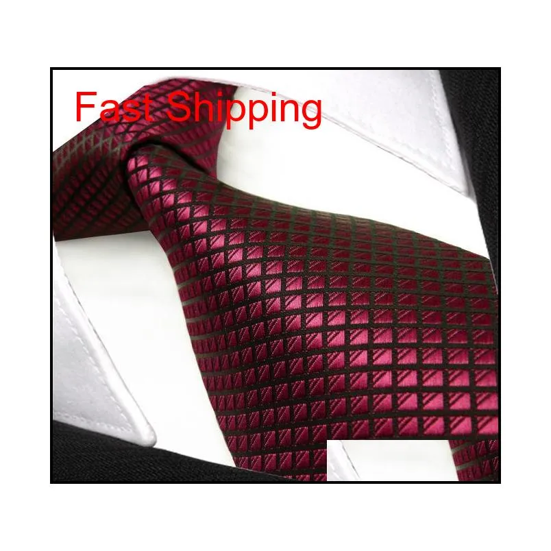 u25 solid checked burgundy crimson black mens neckties 100% silk jacquard woven