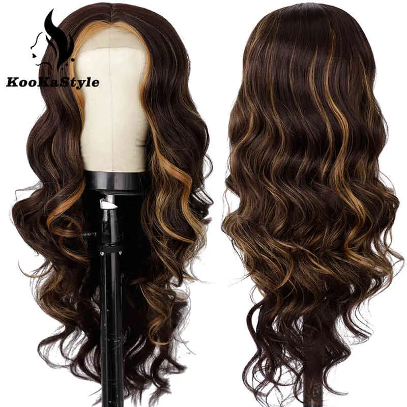 Hair Synthetic Wigs Cosplay Kookastyle Synthetic Long Wavy Wig Highlight Blonde Wigs for Black Woman Orange Red Middle Part Cosplay Hair 220225