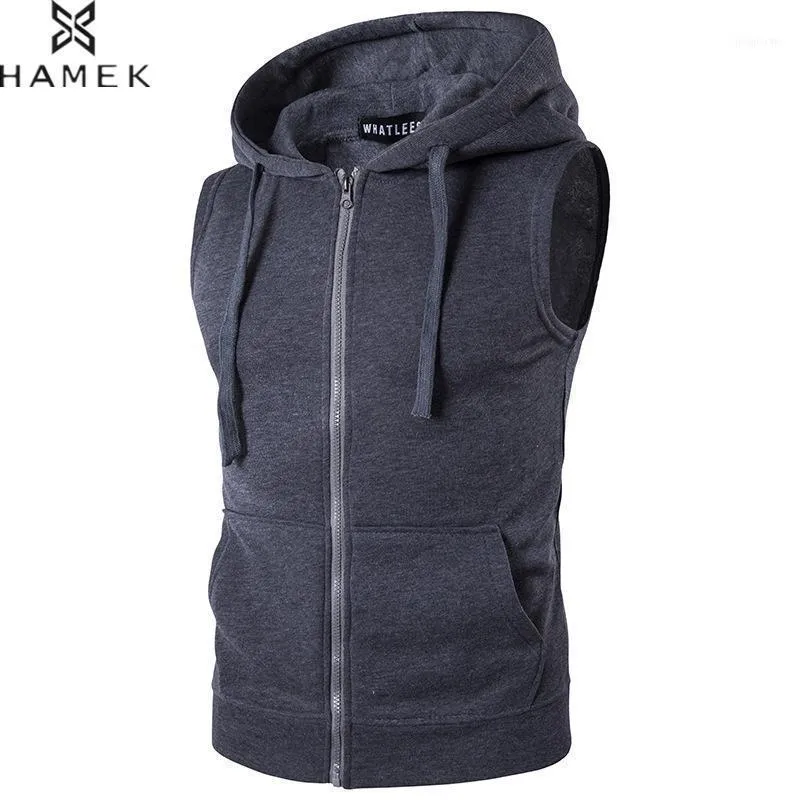 Mens met Pocket Zip Hooded Sport Running Vest Mannelijke Basketbal Soccer Mouwloze Jassen Fitness Gym Workout Tops Yoga Jogging