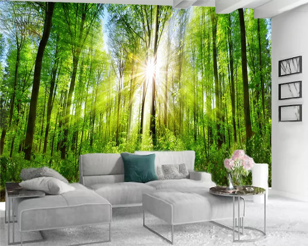 Mural de pared de árbol para dormitorio, papel tapiz con luz solar del  bosque, impermeable, autoadhesivo, gran paisaje natural, papel para póster  para