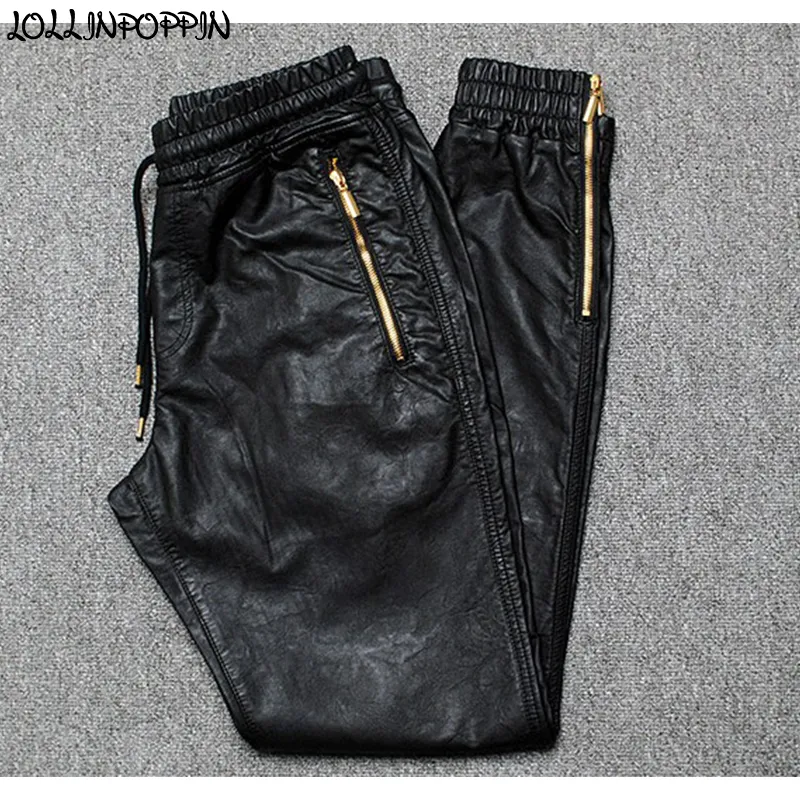 Mannen Joggers Faux Jogger Zijrits Hiphop PU Lederen Harem Ritssluiting Beenopening Broek Trekkoord Taille 201110